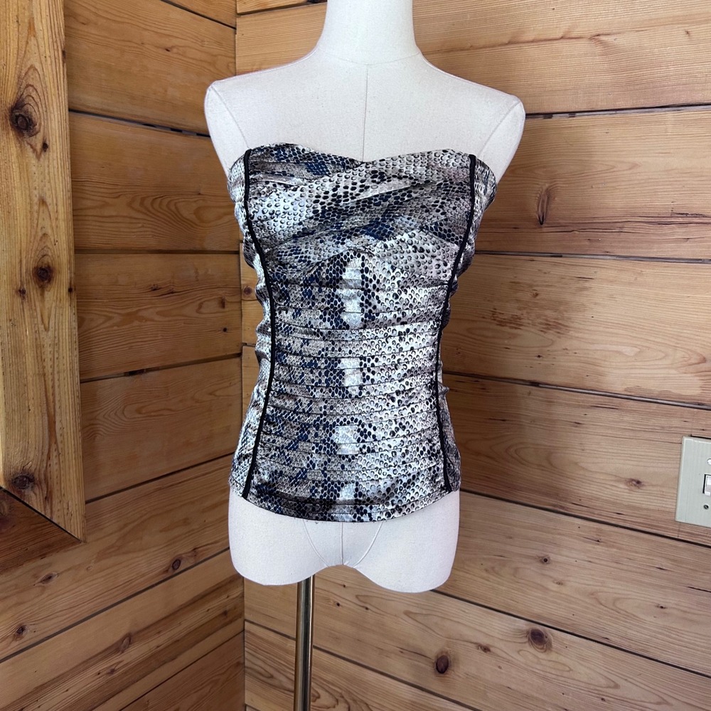 Vintage Snakeskin Corset Top Women Large Grey Python Print Sweetheart Suzy Shier